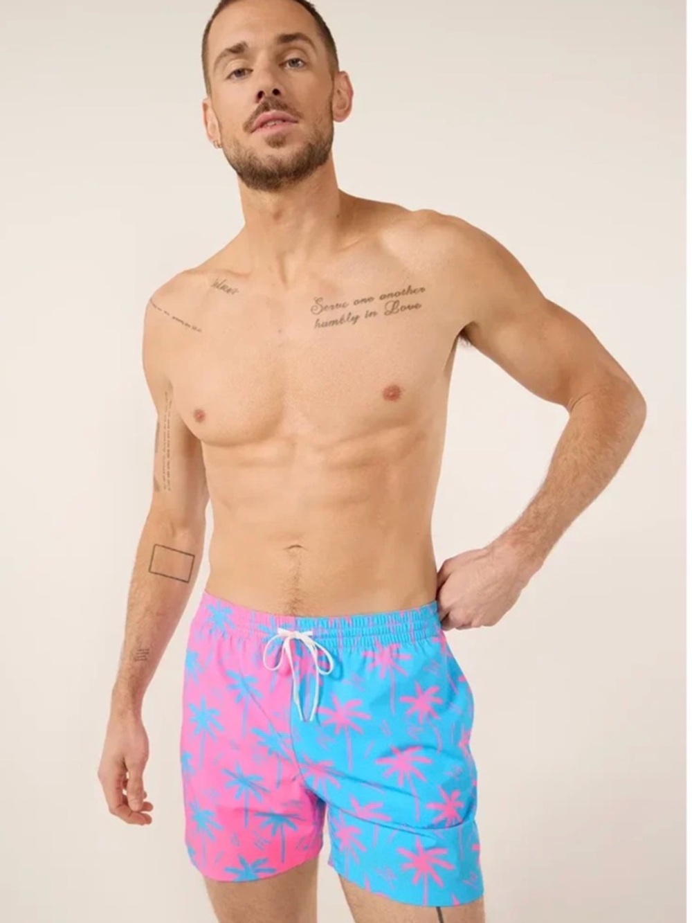 chubbies swim shorts M Prince Prints Pink/Blue Palm-Print summer resort vacation